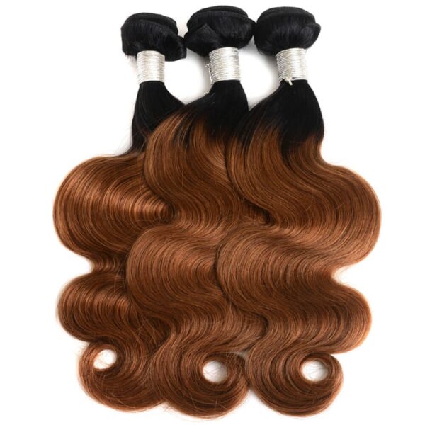 Body Wave HD Lace Closure 4x4 3 Bundles 1B30 Medium Auburn Two Tone With Dark Roots Human Hair 1