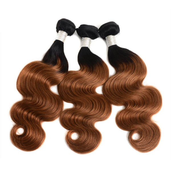 Body Wave HD Lace Closure 4x4 3 Bundles 1B30 Medium Auburn Two Tone With Dark Roots Human Hair 1