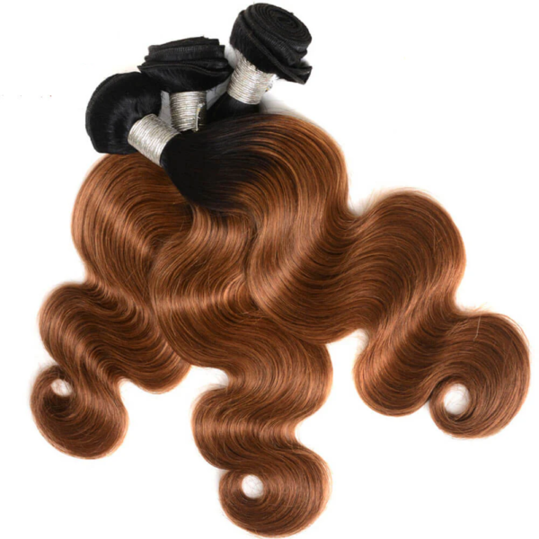 Body Wave HD Lace Closure 4x4 3 Bundles 1B30 Medium Auburn Two Tone With Dark Roots Human Hair 2