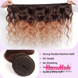 Body Wave HD Lace Closure 4x4 3 Bundles 1B30 Medium Auburn Two Tone With Dark Roots Human Hair 3