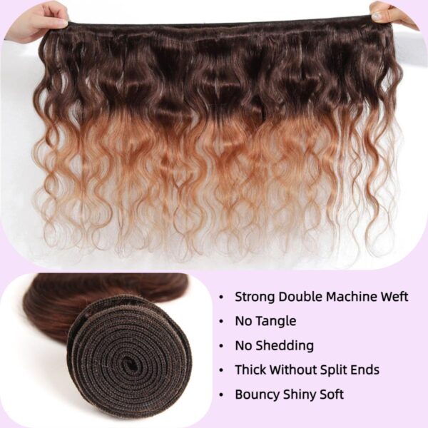 Body Wave HD Lace Closure 4x4 3 Bundles 1B30 Medium Auburn Two Tone With Dark Roots Human Hair 3