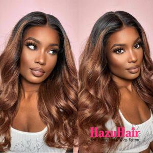 Body Wave HD Lace Closure 4x4 3 Bundles 1B30 Medium Auburn Two Tone With Dark Roots Human Hair 4