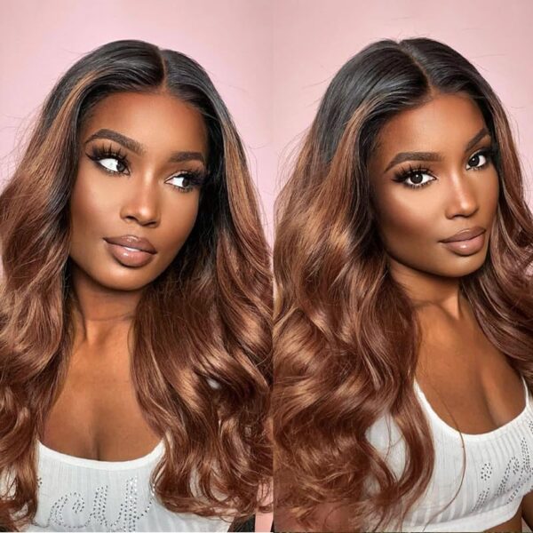 Body Wave HD Lace Closure 4x4 3 Bundles 1B30 Medium Auburn Two Tone With Dark Roots Human Hair 4