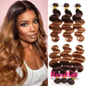 Body Wave HD Lace Closure 4x4 3 Bundles 1B30 Medium Auburn Two Tone With Dark Roots Human Hair 5