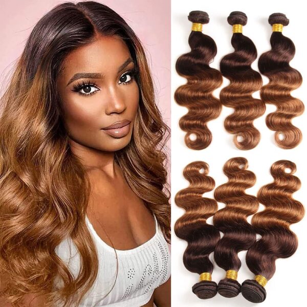 Body Wave HD Lace Closure 4x4 3 Bundles 1B30 Medium Auburn Two Tone With Dark Roots Human Hair 5