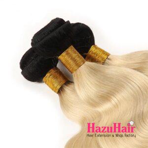 Body Wave HD Lace Closure 4x4 3 Bundles 1B613 Bleach Blonde With Black Roots Human Hair 1