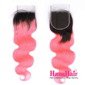 Body Wave HD Lace Closure 4x4 3 Bundles 1BPinkOmbre With Black Roots Human Hair 6