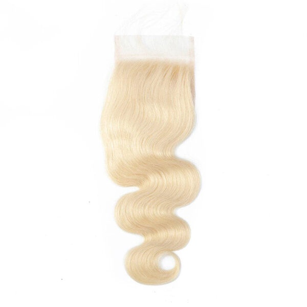 Body Wave HD Lace Closure 4x4 3 Bundles 613 Bleach Blonde Human Hair 8