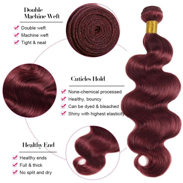 Body Wave HD Lace Closure 4x4 3 Bundles 99J Burgundy Dark Red Human Hair 1