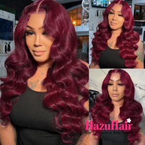 Body Wave HD Lace Closure 4x4 3 Bundles 99J Burgundy Dark Red Human Hair 2