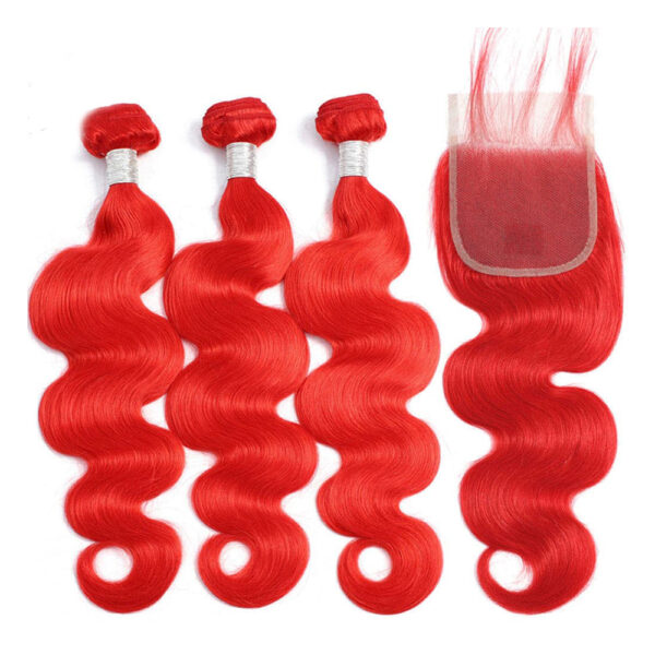 Body Wave HD Lace Closure 4x4 3 Bundles Bright Red Human Hair 1