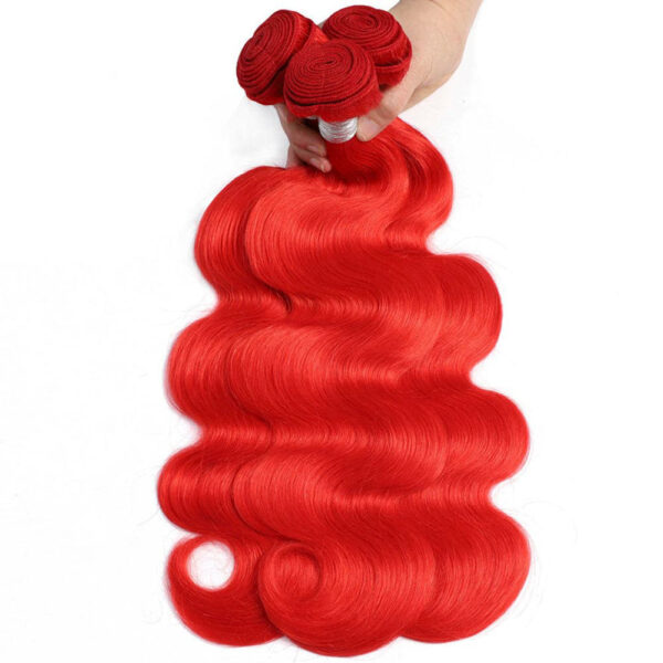 Body Wave HD Lace Closure 4x4 3 Bundles Bright Red Human Hair 2