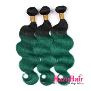 Body Wave HD Lace Closure 4x4 3 Bundles Emerald Green Ombre With Black Roots Human Hair 3