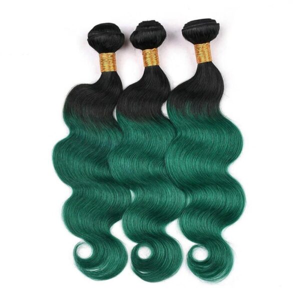 Body Wave HD Lace Closure 4x4 3 Bundles Emerald Green Ombre With Black Roots Human Hair 3