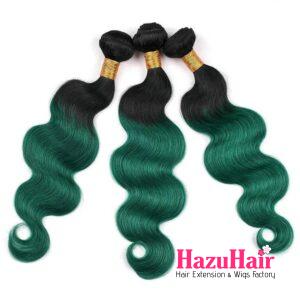 Body Wave HD Lace Closure 4x4 3 Bundles Emerald Green Ombre With Black Roots Human Hair 4