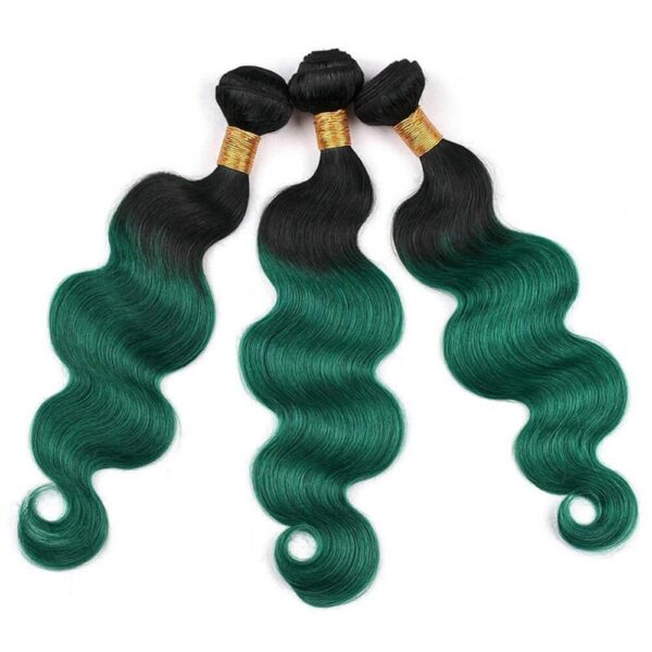 Body Wave HD Lace Closure 4x4 3 Bundles Emerald Green Ombre With Black Roots Human Hair 4