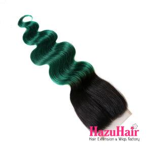 Body Wave HD Lace Closure 4x4 3 Bundles Emerald Green Ombre With Black Roots Human Hair 6