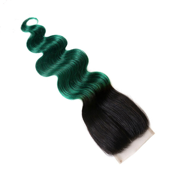 Body Wave HD Lace Closure 4x4 3 Bundles Emerald Green Ombre With Black Roots Human Hair 6