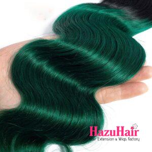 Body Wave HD Lace Closure 4x4 3 Bundles Emerald Green Ombre With Black Roots Human Hair 7