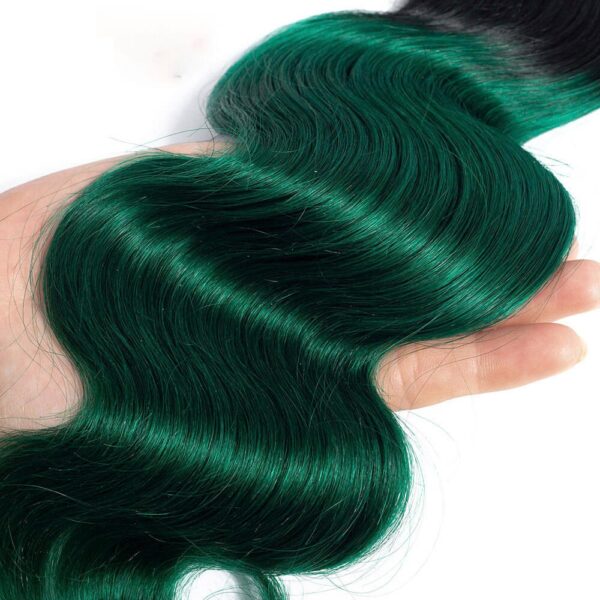 Body Wave HD Lace Closure 4x4 3 Bundles Emerald Green Ombre With Black Roots Human Hair 7