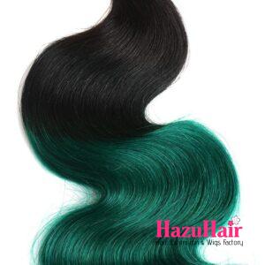 Body Wave HD Lace Closure 4x4 3 Bundles Emerald Green Ombre With Black Roots Human Hair 8