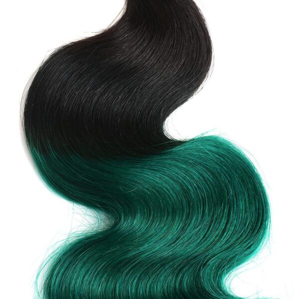 Body Wave HD Lace Closure 4x4 3 Bundles Emerald Green Ombre With Black Roots Human Hair 8