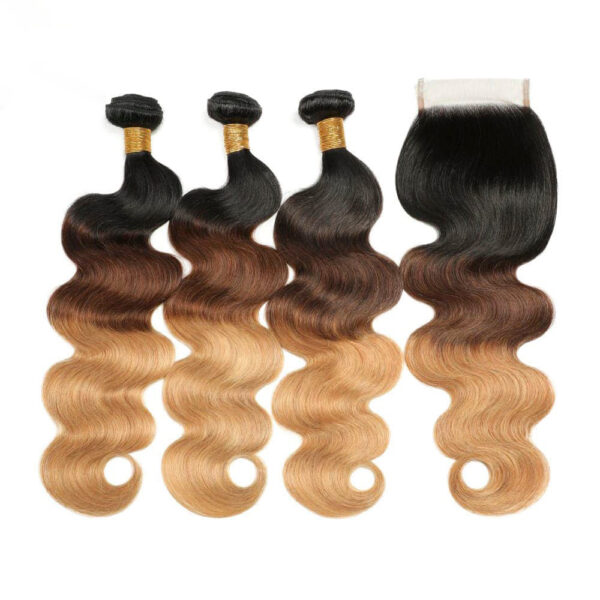 Body Wave HD Lace Closure 4x4 3 Bundles Mix Color 1B427 1