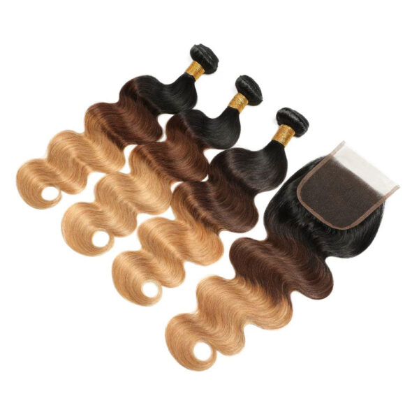 Body Wave HD Lace Closure 4x4 3 Bundles Mix Color 1B427 2