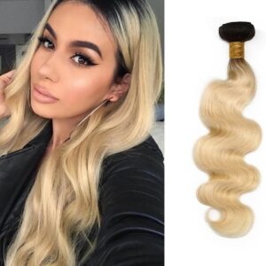 Body Wave Hair Bundles 1B613 Bleach Blonde With Black Roots Weave Hair Extensions 1