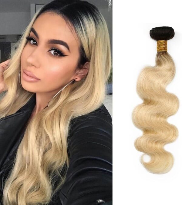 Body Wave Hair Bundles 1B613 Bleach Blonde With Black Roots Weave Hair Extensions 1