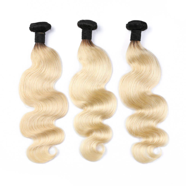 Body Wave Hair Bundles 1B613 Bleach Blonde With Black Roots Weave Hair Extensions 3