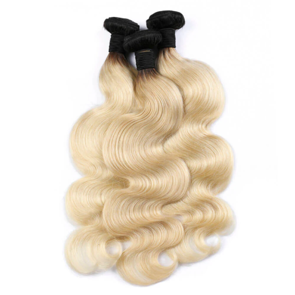 Body Wave Hair Bundles 1B613 Bleach Blonde With Black Roots Weave Hair Extensions 4