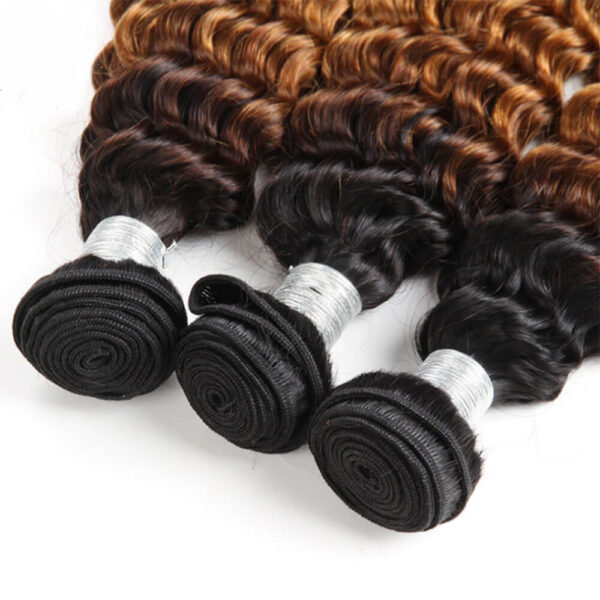 Deep Wave HD Lace Closure 4x4 3 Bundles 1B30 Medium Auburn Two Tone With Dark Roots Human Hair 2