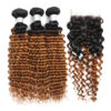 Deep Wave HD Lace Closure 4x4 3 Bundles 1B30 Medium Auburn Two Tone With Dark Roots Human Hair 5