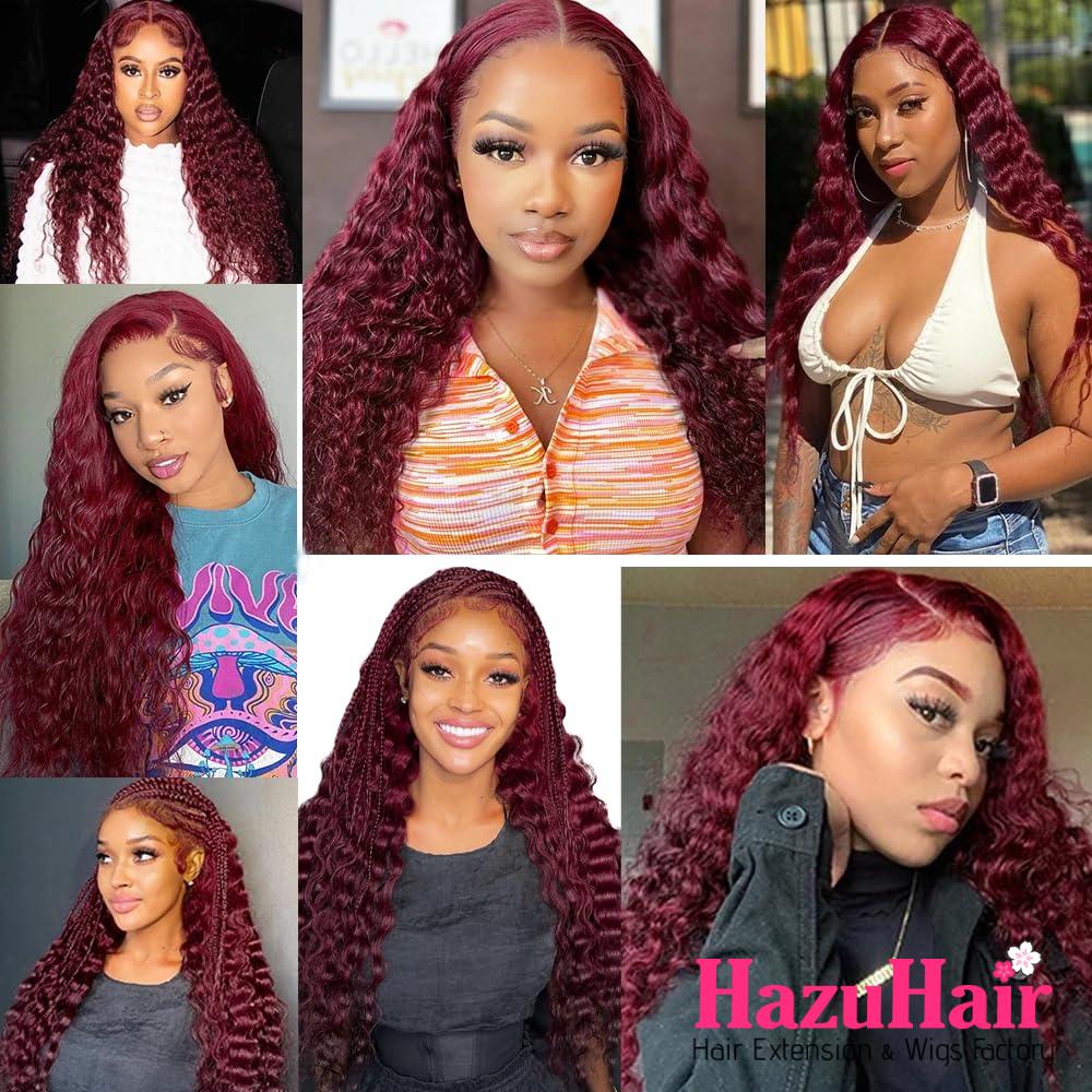 Deep Wave HD Lace Closure 4x4 3 Bundles 99J Burgundy Dark Red Human Hair 6