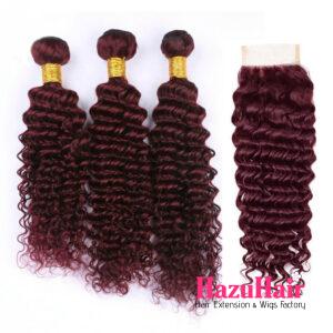 Deep Wave HD Lace Closure 4x4 3 Bundles 99J Burgundy Dark Red Human Hair 7