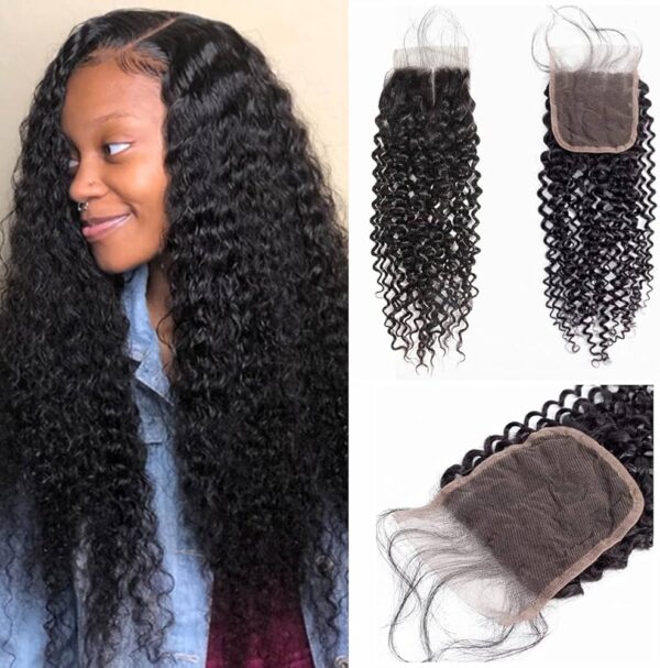 Kinky Curly HD Lace Closure 4x4 3 Bundles Natural Black Human Hair 11