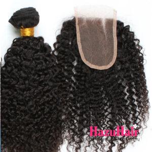 Kinky Curly HD Lace Closure 4x4 3 Bundles Natural Black Human Hair 8