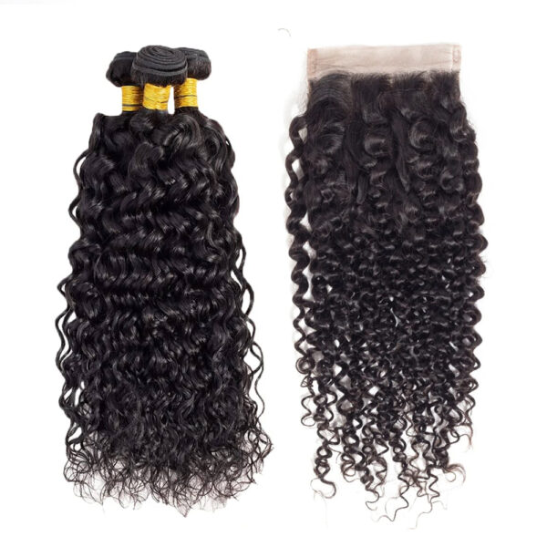 Kinky Curly HD Lace Closure 4x4 3 Bundles Natural Black Human Hair 9