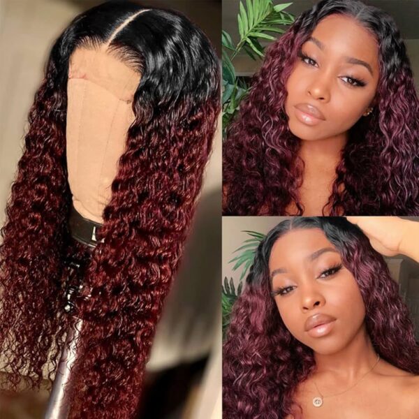 Kinky Curly Hair Bundles 1B 99J Burgundy With Dark Roots Weave Hair Extensions 5