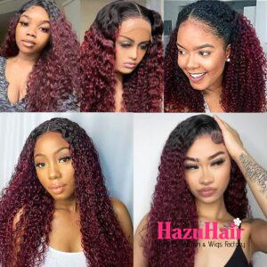 Kinky Curly Hair Bundles 1B 99J Burgundy With Dark Roots Weave Hair Extensions 6