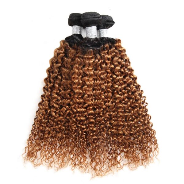 Kinky Curly Hair Bundles 1B30 Auburn Brown With Dark Roots Weave Hair Extensions 1