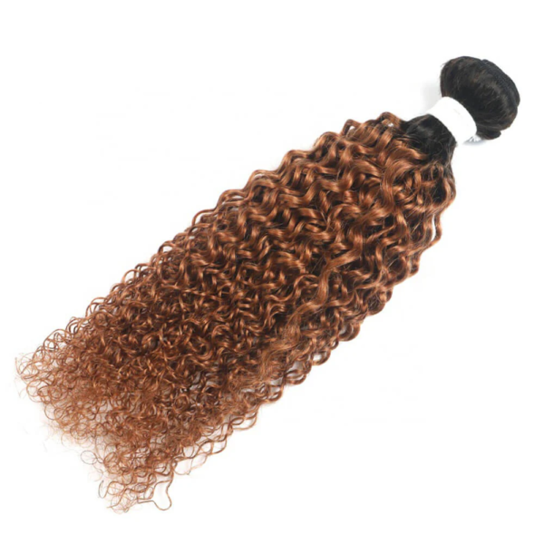 Kinky Curly Hair Bundles 1B30 Auburn Brown With Dark Roots Weave Hair Extensions 1