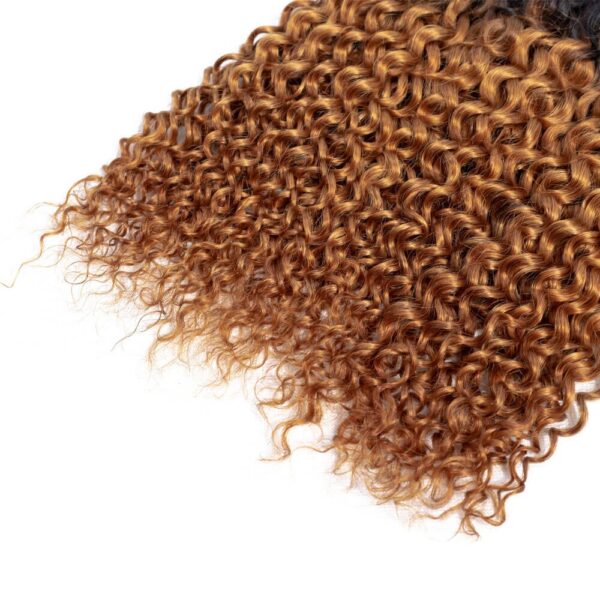 Kinky Curly Hair Bundles 1B30 Auburn Brown With Dark Roots Weave Hair Extensions 3