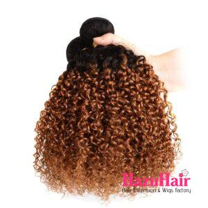 Kinky Curly Hair Bundles 1B30 Auburn Brown With Dark Roots Weave Hair Extensions 4