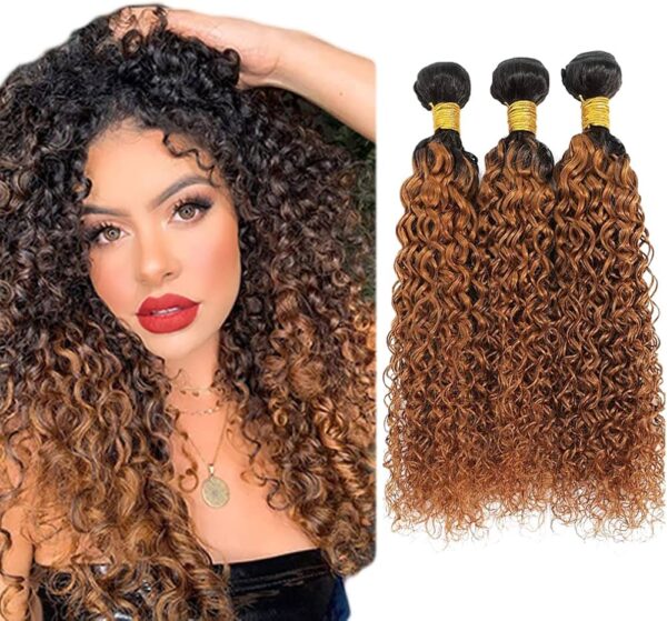 Kinky Curly Hair Bundles 1B30 Auburn Brown With Dark Roots Weave Hair Extensions 7