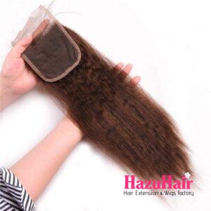 Kinky Straight HD Lace Closure 4x4 3 Bundles 4 Chocolate Brown Human Hair 2