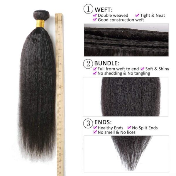 Kinky Straight HD Lace Closure 4x4 3 Bundles Natural Black Human Hair 10