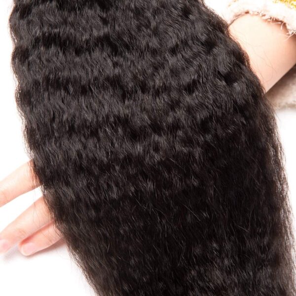 Kinky Straight HD Lace Closure 4x4 3 Bundles Natural Black Human Hair 5