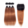 Straight HD Lace Closure 4x4 3 Bundles 1B30 Light Auburn Ombre Hair With Dark Roots Human Hair 1